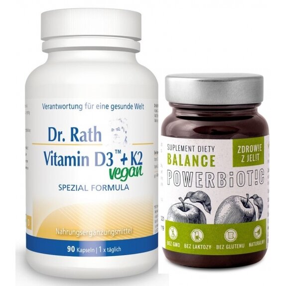 Dr Rath Vitamin D3 + K2 vegan 90 kapsułek + Powerbiotic Balance Jabłko 60 kapsułek Ecobiotics cena 54,27$
