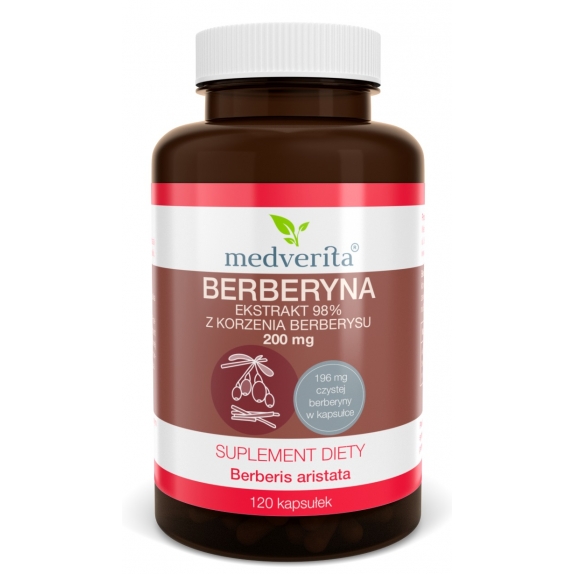 Berberyna ekstrakt 98% z korzenia berberysu 200 mg 120 kapsułek Medverita cena 35,90zł
