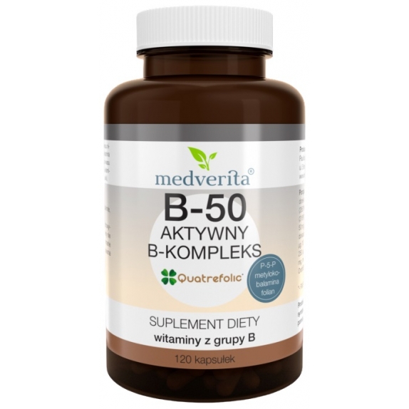 Witamina B-50 aktywny B-kompleks 120 kapsułek Medverita cena 13,96$