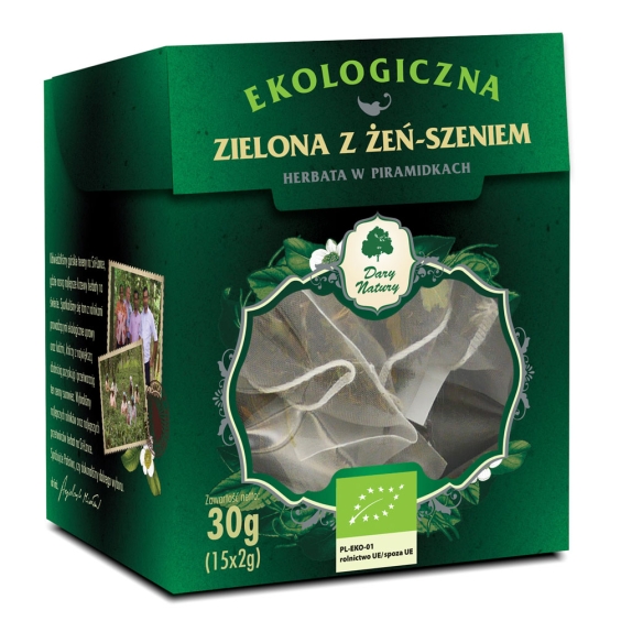 Herbata zielona z żeń-szeniem piramidki 15 x 2 g BIO Dary Natury cena 7,75zł