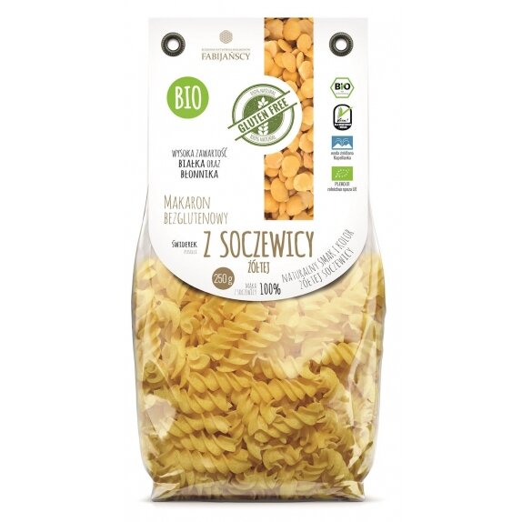 Makaron z soczewicy żółtej świderki fusilli bezglutenowy 250 g BIO Fabijańscy cena 13,44zł