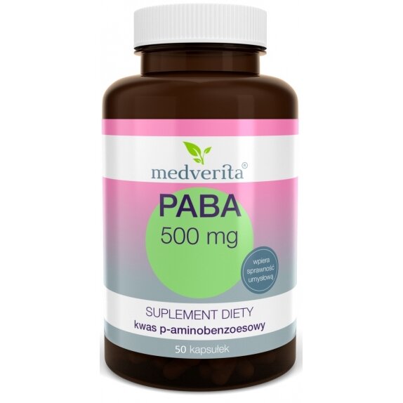 PABA - kwas p-aminobenzoesowy 500 mg 50 kapsułek Medverita cena 17,79zł