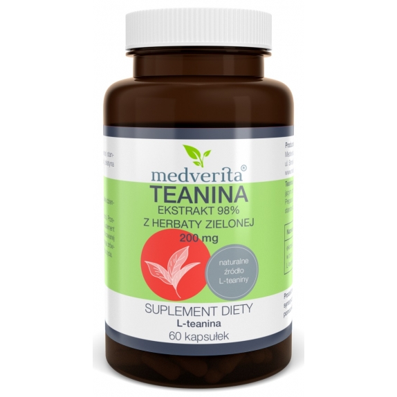 Medverita teanina 200mg ekstrakt z herbaty zielonej 60 kapsułek PROMOCJA! cena 7,29$