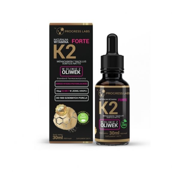 Naturalna witamina K2 MK-7 FORTE w kroplach 30 ml Progress Labs cena 37,55zł