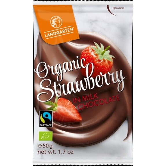 Liofilizowane truskawki w mlecznej czekoladzie BIO 50 g Landgarte cena 10,55zł