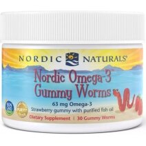 Nordic Omega-3 Gummy worms, żelki-robaczki, 63 mg, truskawka, 30 sztuk Nordic Naturals