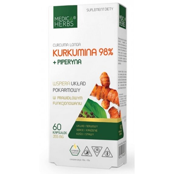 Medica Herbs kurkumina 98% + piperyna 355 mg, 60 kapsułek cena 7,95$