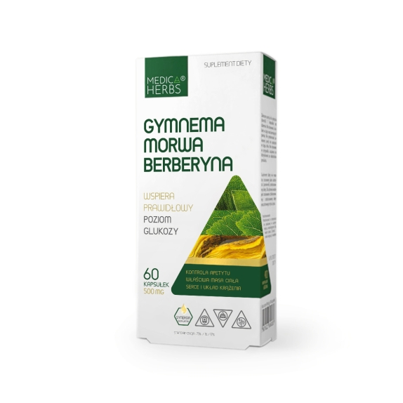 Medica Herbs gymnema, morwa biała, berberyna 475 mg 60 kapsułek cena 23,95zł