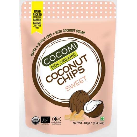 Chipsy kokosowe słodkie prażone bezglutenowe BIO 40g Cocomi cena 4,46zł