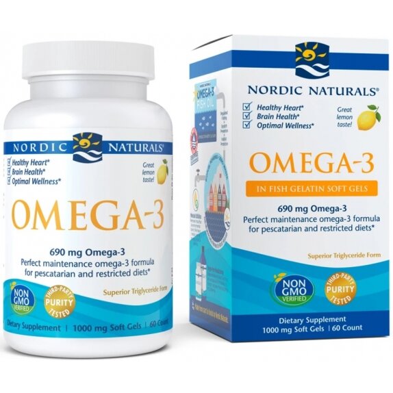 Omega-3 690 mg, cytryna (żelatyna rybna), 60 kapsułek Nordic Naturals cena 22,00$