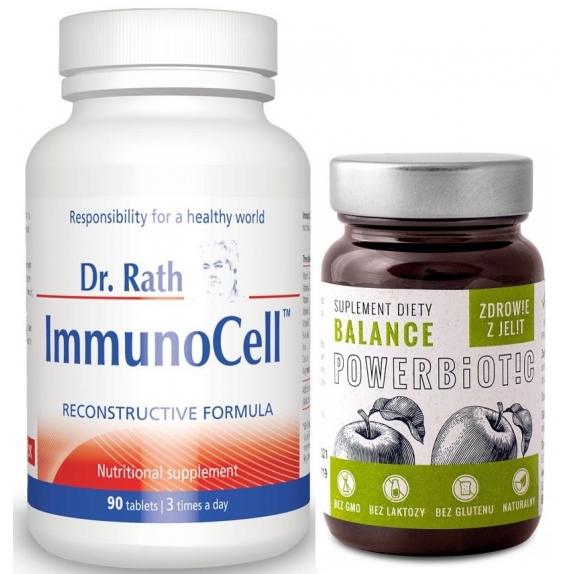 Dr Rath ImmunoCell 120 kapsułek + Powerbiotic Balance Jabłko 60 kapsułek Ecobiotics cena 255,99zł