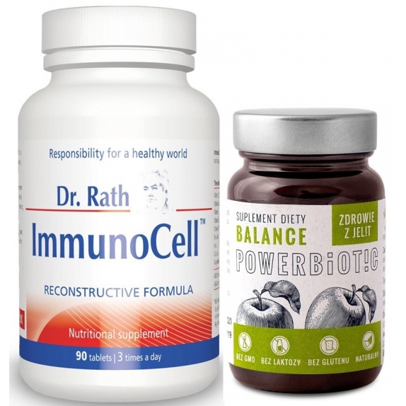 Dr Rath ImmunoCell 120 kapsułek + Powerbiotic Balance Jabłko 60 kapsułek Ecobiotics cena 69,12$