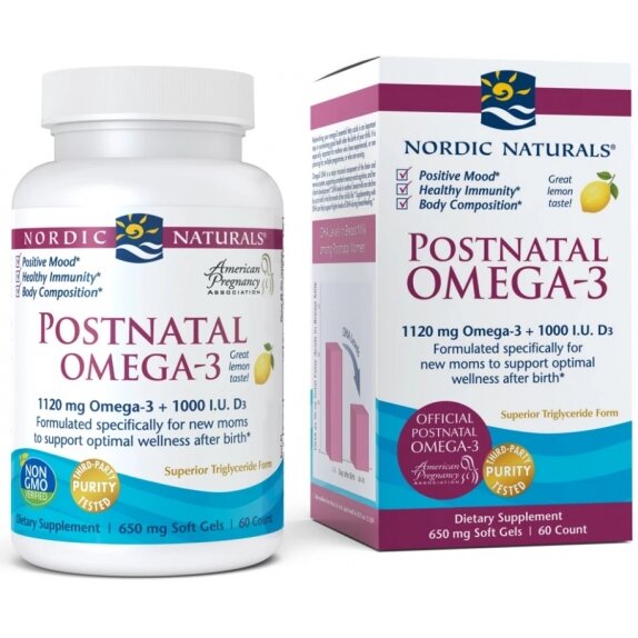 Nordic Naturals postnatal omega-3, 1120 mg, cytryna 60 kapsułek cena 38,54$