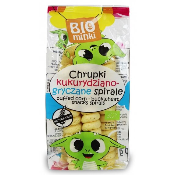 Chrupki kukurydziano-gryczane spirale bezglutenowe BIO 60g Biominki cena 1,46$
