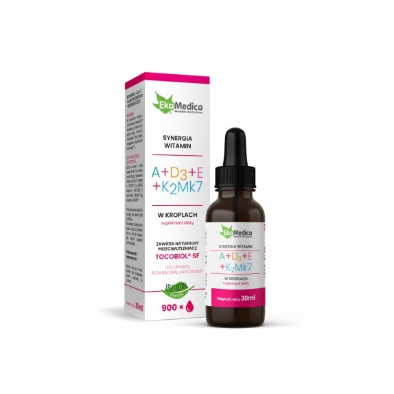  EkaMedica Witaminy A+D3+E+K2Mk7 w płynie 30 ml PROMOCJA cena 33,25zł