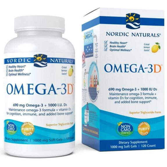Omega-3D 690 mg, cytryna 120 kapsułek Nordic Naturals  cena 34,31$