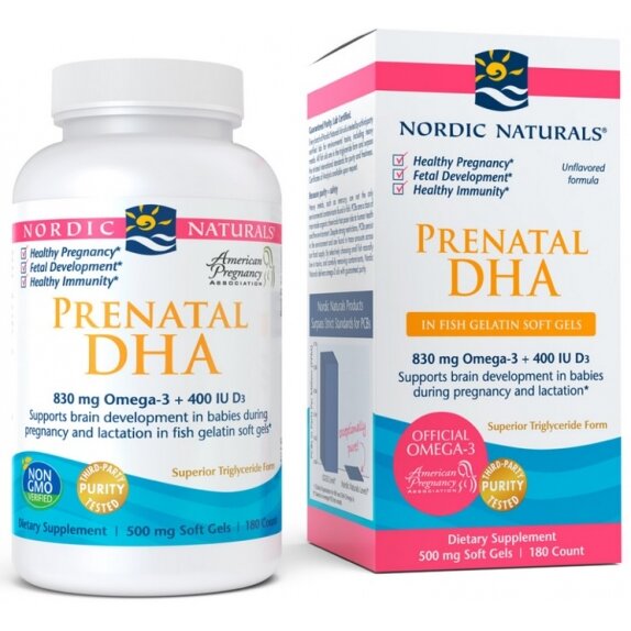 Prenatal DHA (żelatyna rybna) 830 mg 180 kapsułek Nordic Naturals cena 221,29zł