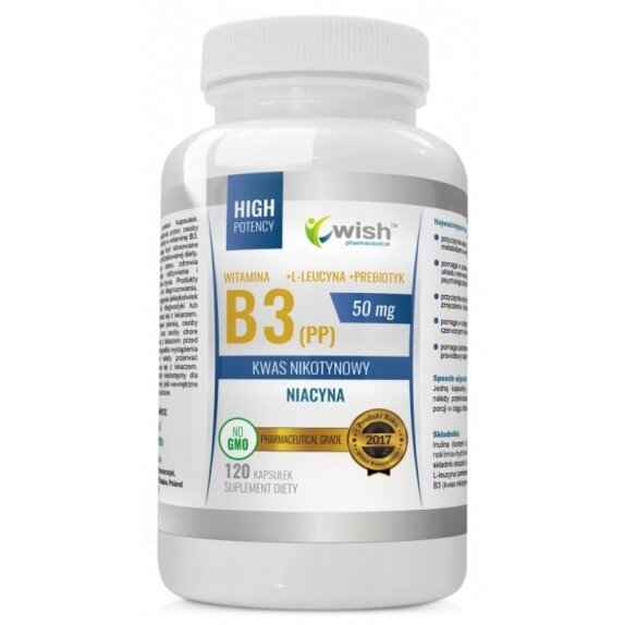 Witamina B3 50mg Niacyna (PP) 120 kapsułek Wish Pharmaceutical cena 20,80zł