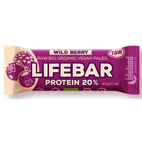 Baton proteinowy z owocami leśnymi raw bezglutenowy 47 g BIO Life food cena 1,61$