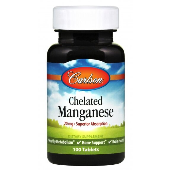 Carlson Labs Chelated Manganese, 20mg - 100 tabletek cena 38,05zł