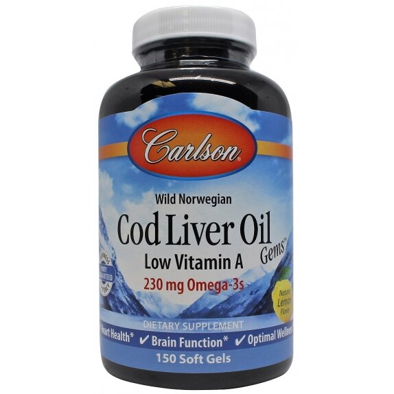 Carlson Labs cod liver oil gems low vitamin A 230 mg Lemon 150 kapsułek cena €18,00