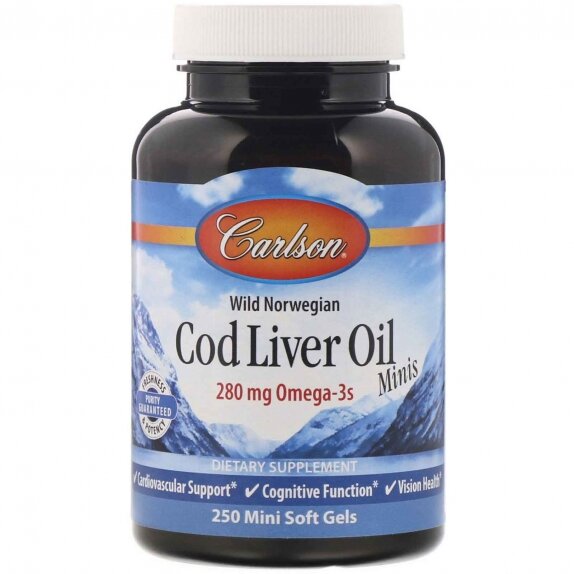 Carlson Labs cod liver oil minis 280 mg 250 mini kapsułek cena 72,50zł