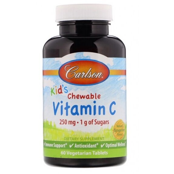Carlson Labs kids chewable vitamin C 250 mg natural tangerine 60 vege tabletek cena 45,90zł