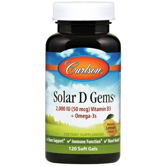 Carlson Labs Solar D Gems, Natural Lemon 120 kapsułek cena 47,99zł