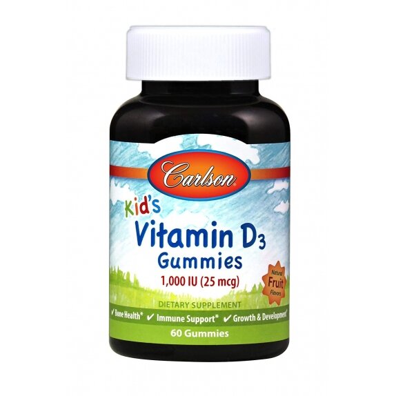 Carlson Labs Vitamin D3 Gummies, 1000 IU Natural Fruit - 60 żelków cena 16,08$