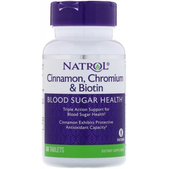 Natrol Cinnamon, Chromium & Biotin 60 tabletek cena 44,95zł