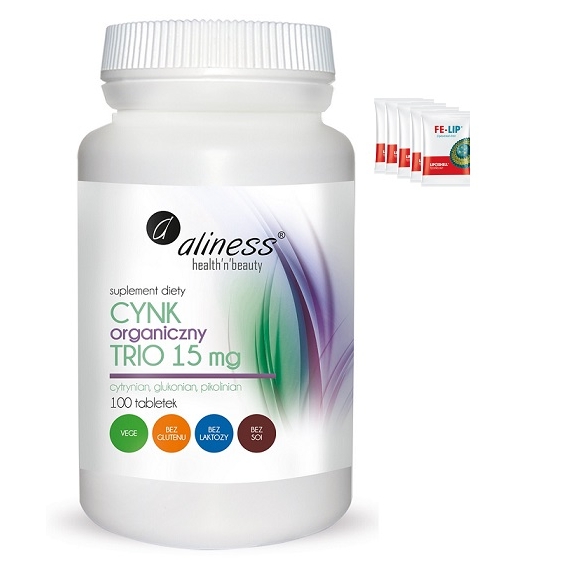 Aliness cynk organiczny trio 15 mg 100 vege tabletek cena 29,90zł