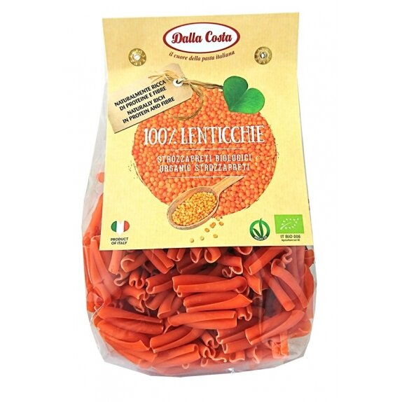 Makaron z czerwonej soczewicy strozzapreti bezglutenowy 250 g BIO Dalla Costa cena 12,55zł