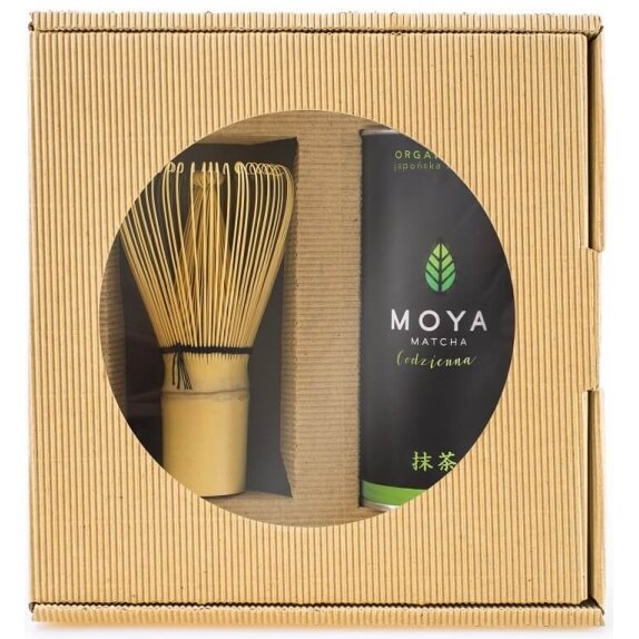 Zestaw herbata zielona matcha w proszku codzienna BIO 30 g + Miotełka bambusowa chasen Moya Matcha cena 94,49zł