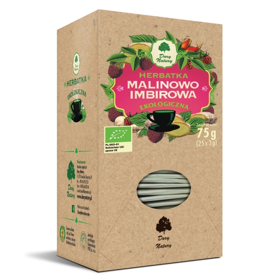 Herbatka malinowo-imbirowa 25 saszetek x 3g BIO Dary Natury cena 25,85zł