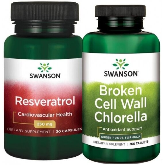 Zestaw Swanson - Chlorella 360 kapsułek + Resweratrol 250 mg 30 kapsułek cena 109,75zł