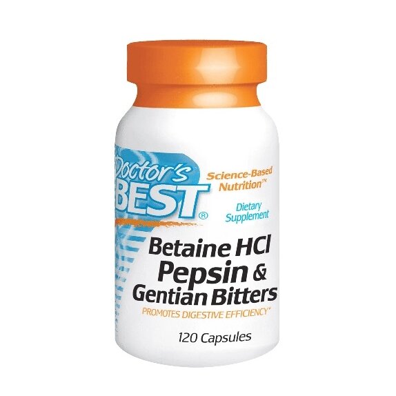 Betaine HCL Pepsin & Gentian Bitters 120 kapsułek Doctor's Best cena 57,90zł