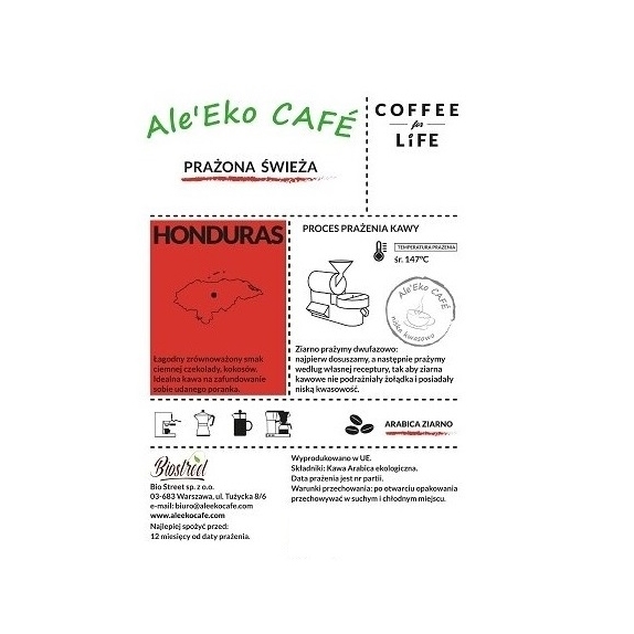 Ale'Eko CAFÉ kawa ziarnista Honduras 500 g Coffee for Life MARCOWA PROMOCJA! cena 71,99zł