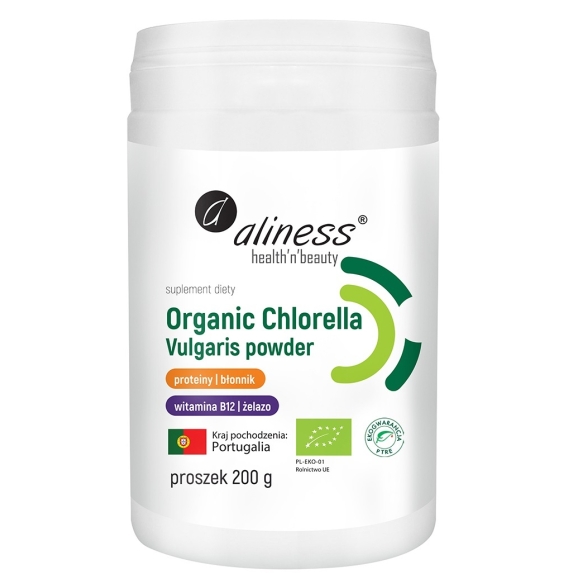 Organic Chlorella Vulgaris proszek 200g Aliness cena 59,90zł