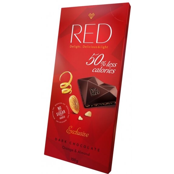 Red Delight Czekolada ciemna pomarańcza migdały niskokaloryczna (-50%) 100 g Pięć Przemian cena 8,49zł