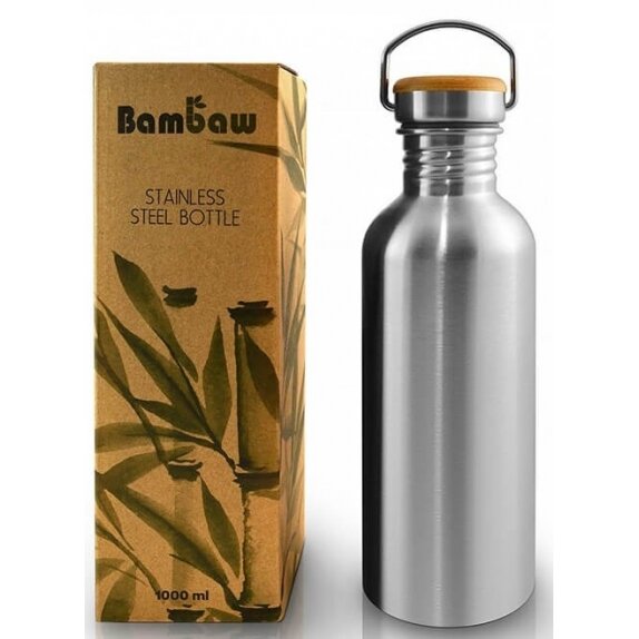 Bambaw Butelka metalowa ze stali nierdzewnej z bambusową nakrętką ZERO WASTE 1000 ml  cena €22,42