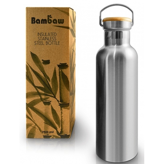 Bambaw Butelka metalowa ze stali nierdzewnej z bambusową nakrętką ZERO WASTE 1000 ml  cena 109,99zł