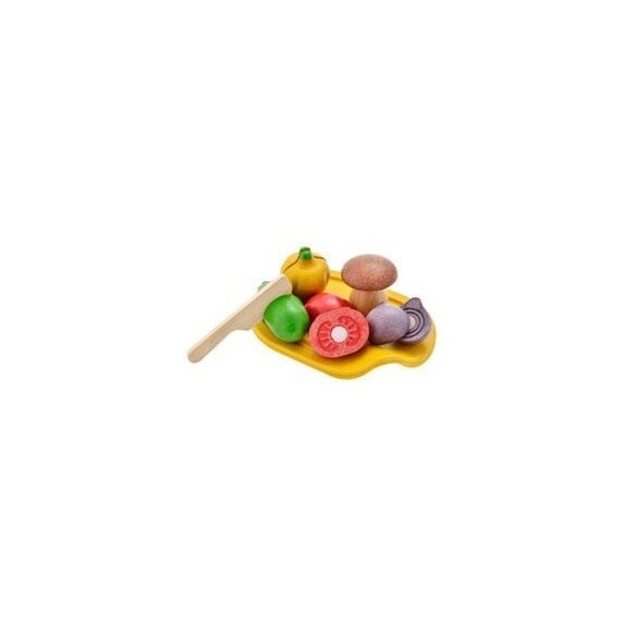 Drewniane warzywa z deską do krojenia, zabawka dla małego kucharza, 18m+, PlanToys cena 85,99zł