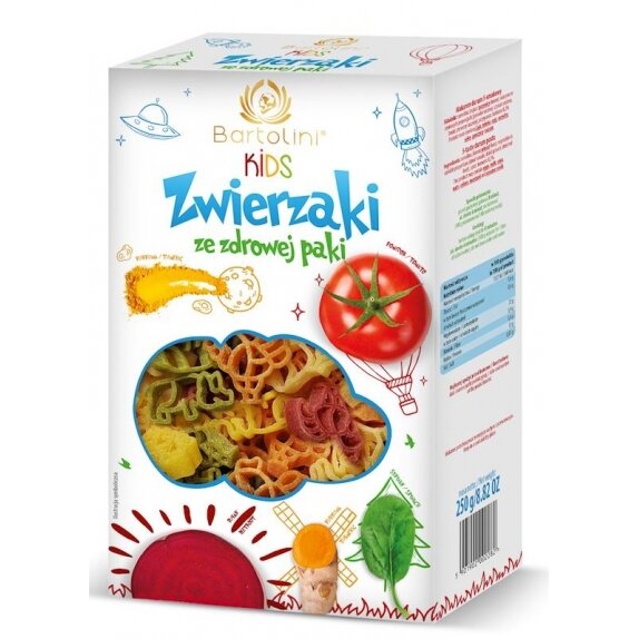 Makaron dla dzieci zwierzątka pięciosmakowe 250 g Bartolini cena €1,22