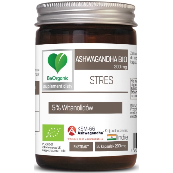 BeOrganic ashwagandha KSM-66® 5% 200mg x 50 kapsułek BIO cena 29,35zł