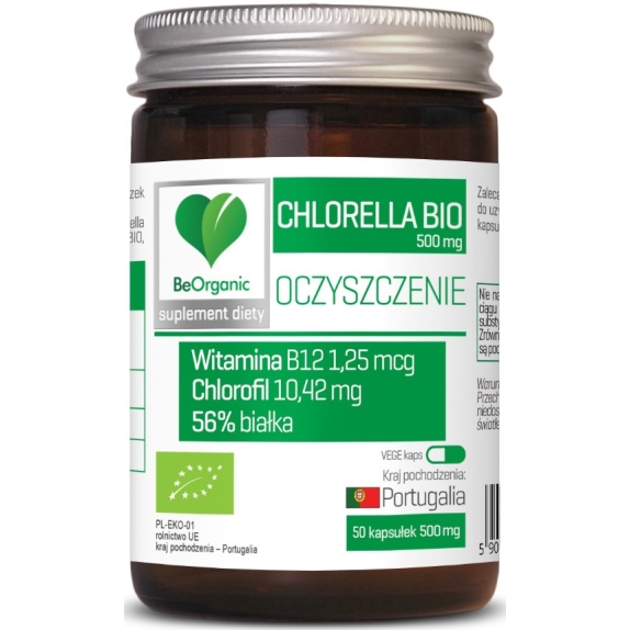 BeOrganic chlorella 500mg x 50 kapsułek BIO cena 25,05zł