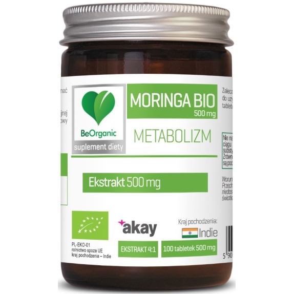 BeOrganic moringa ekstrakt 500mg x 100 tabletek BIO cena €8,38