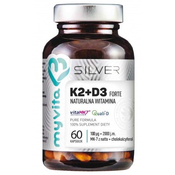 MyVita silver pure 100% witamina K2 MK-7 100 mcg + D3 2000 60 kapsułek cena 12,96$