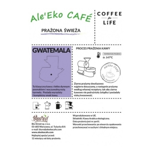 Ale'Eko CAFÉ Kawa Ziarnista Gwatemala 500 g Coffee for Life SIERPNIOWA PROMOCJA! cena 77,90zł