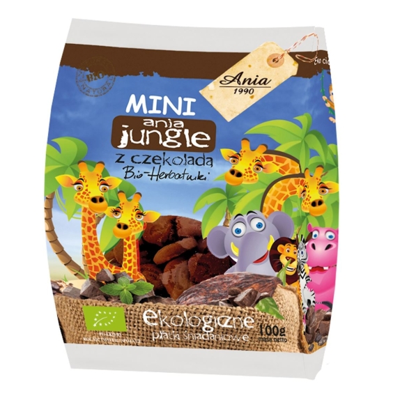 Ciastka mini jungle z czekoladą 100 g BIO Ania cena 3,99zł