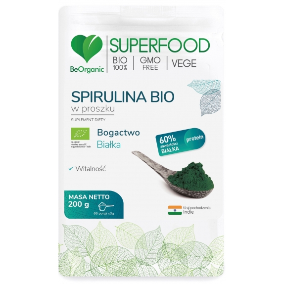 BeOrganic Superfood spirulina w proszku 200g BIO cena 44,99zł